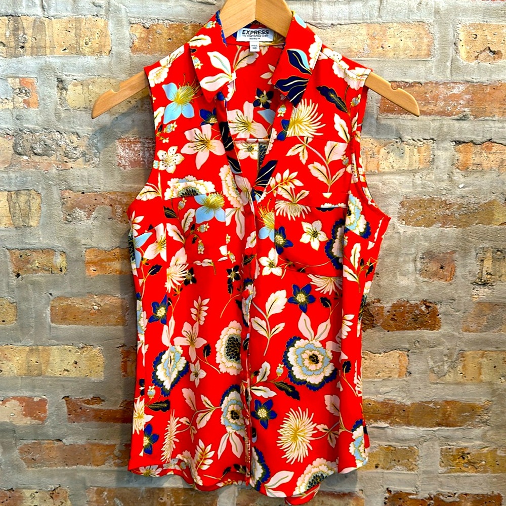 Express sleeveless Portifino Blouse Orange Floral Print